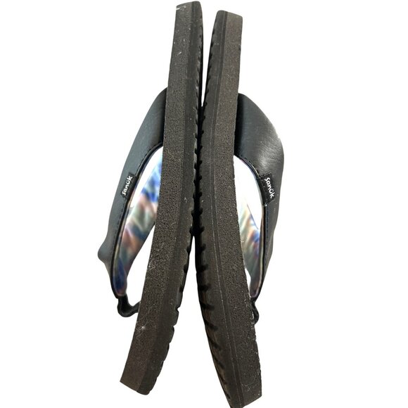 Sanuk Girls Flip Flops Black/Multi Size 2/3 - Picture 4 of 6